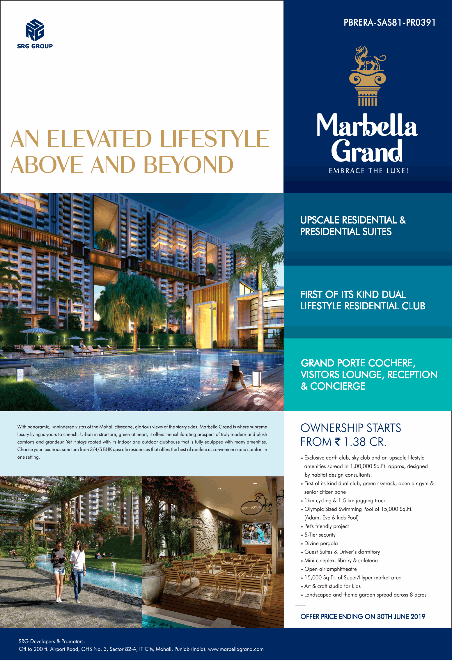 Offer price ending on 30th June 2019 at SRG Marbella Grand, Mohali Update